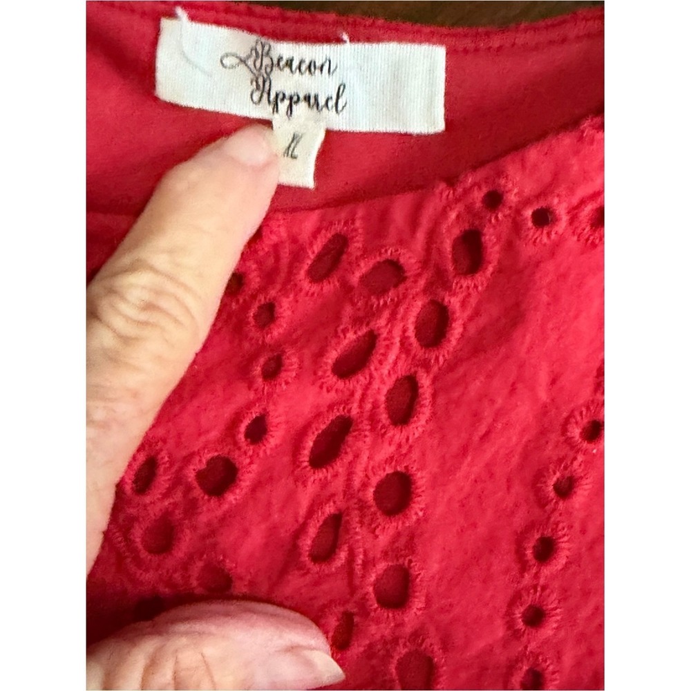Beacon Bright Red Eyelet Puff-Sleeve Blouse - Picture 6 of 10